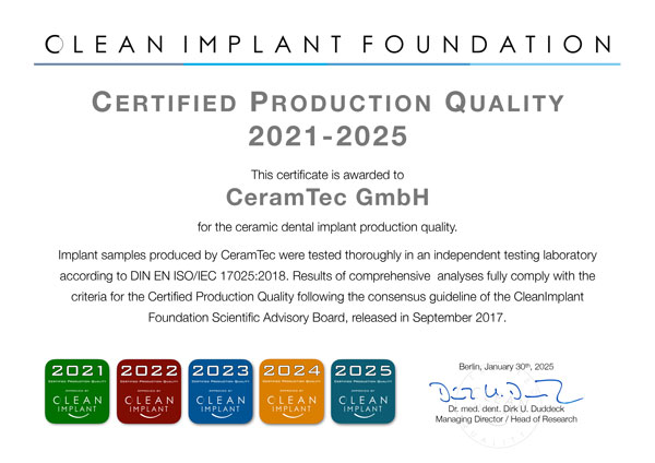 Certified Production Quality certificate: CeramTec