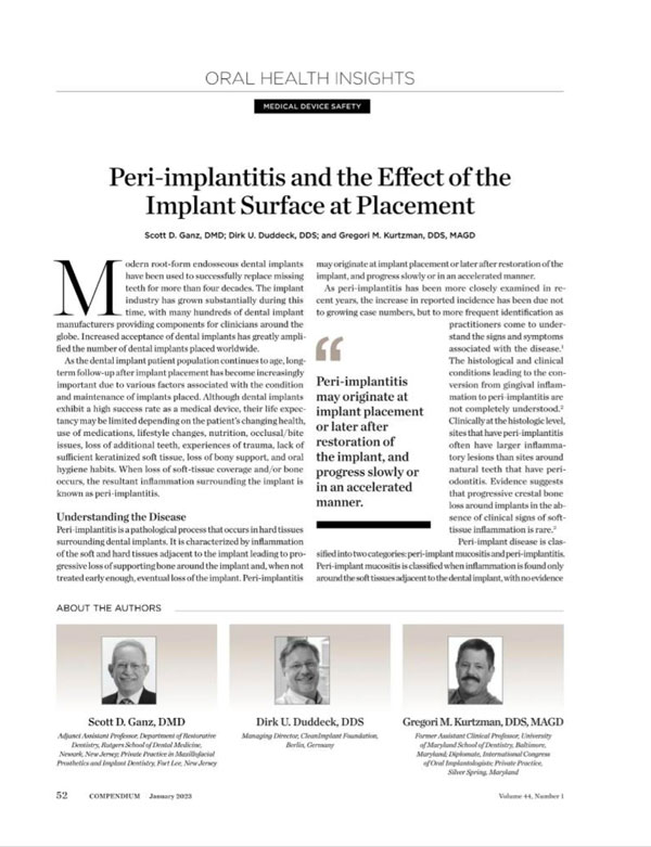 Compendium Peri-implantitis and the Effect of the Implant Surface at Placement Compendium