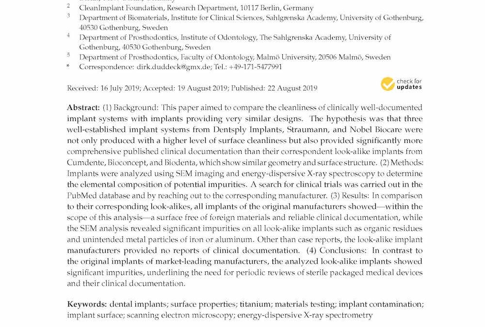 On the Cleanliness of Different Oral Implant Systems – A Pilot Study