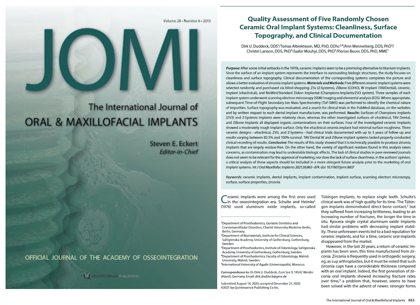 Publication: Quality assessment of five Ceramic Implant Systems